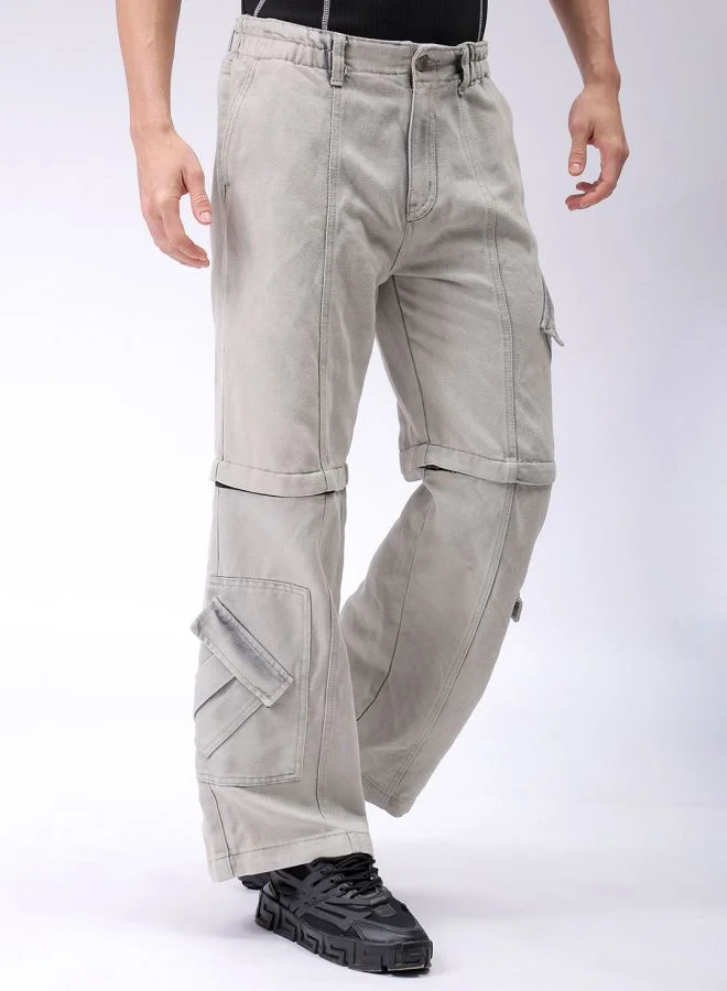 The Indian Garage Co Men Baggy Solid Mid-Rise Convertible Cargo Denim