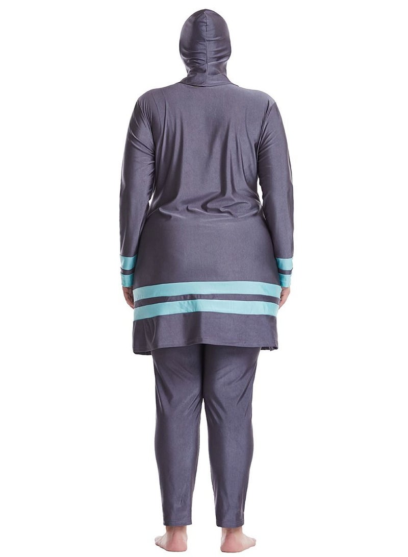 Loquat Big Size Highly Elastic Swimwear Set Womens Long Sleeve Burkini Set Grey/Blue  - Image 2