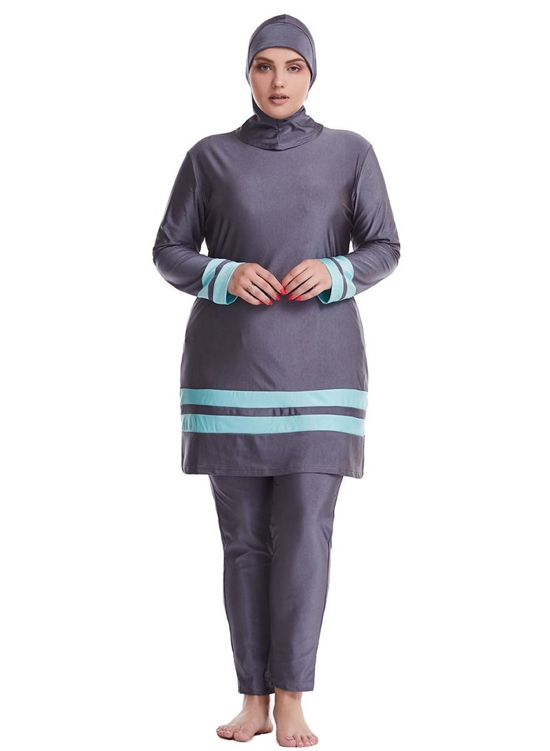 Loquat Big Size Highly Elastic Swimwear Set Womens Long Sleeve Burkini Set Grey/Blue  - Image 1