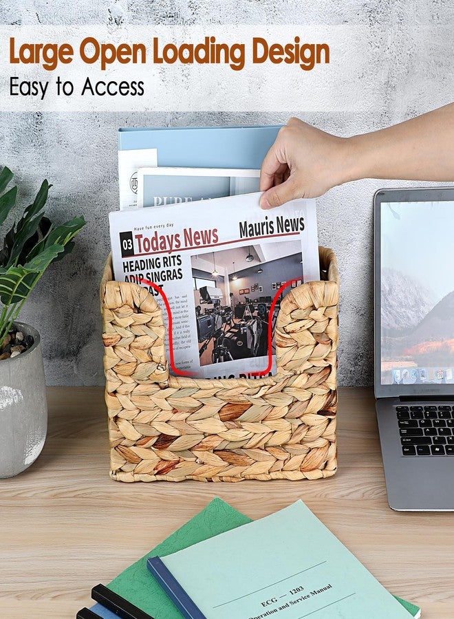بي تي سكاي حامل مجلات معلق منسوج من BTSKY، سلة مجلات من زهرة النيل، سلة تخزين جدارية للكتب والملفات، منظم ملفات جداري، رف مجلات بمقبض للمنزل والمكتب - 11.8 × 4.3 × 7.9 بوصة - Image 5