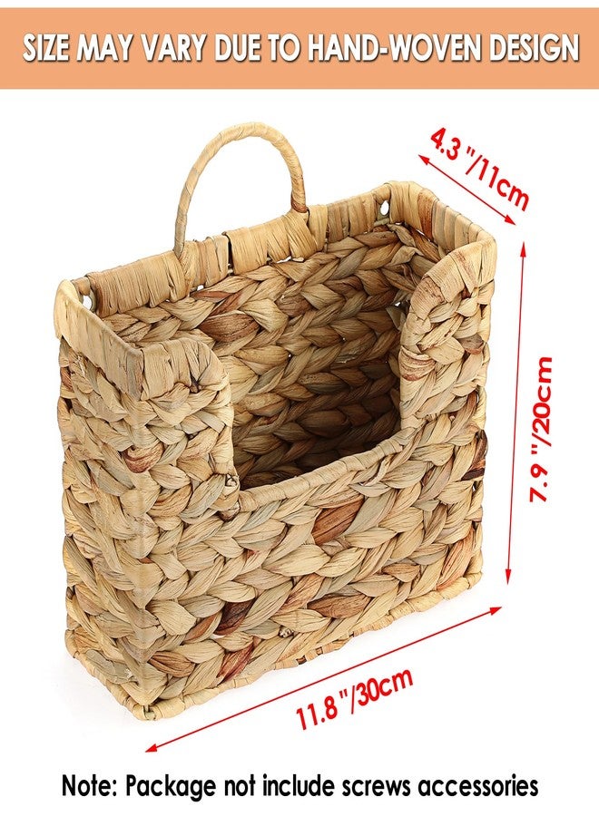 بي تي سكاي حامل مجلات معلق منسوج من BTSKY، سلة مجلات من زهرة النيل، سلة تخزين جدارية للكتب والملفات، منظم ملفات جداري، رف مجلات بمقبض للمنزل والمكتب - 11.8 × 4.3 × 7.9 بوصة - Image 3