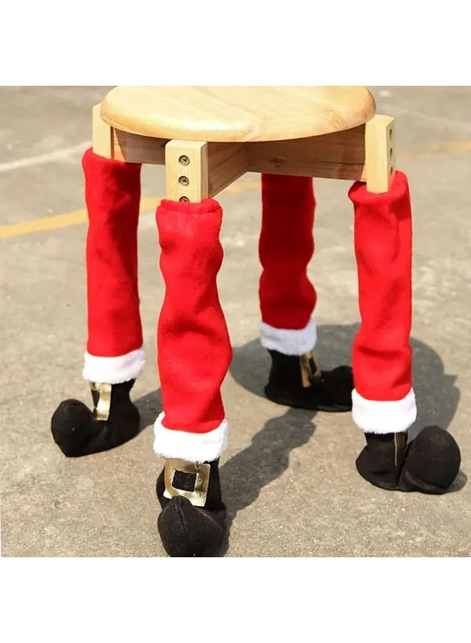 4pcs Festive Santa Hat Table Feet Covers Red Stripes Durable Cloth - Image 5