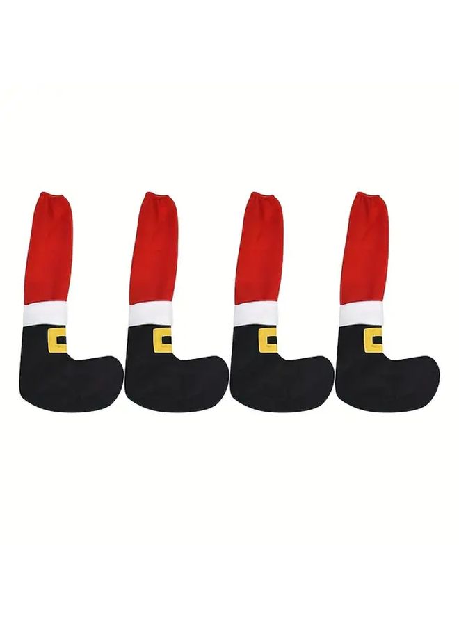 4pcs Festive Santa Hat Table Feet Covers Red Stripes Durable Cloth - Image 2