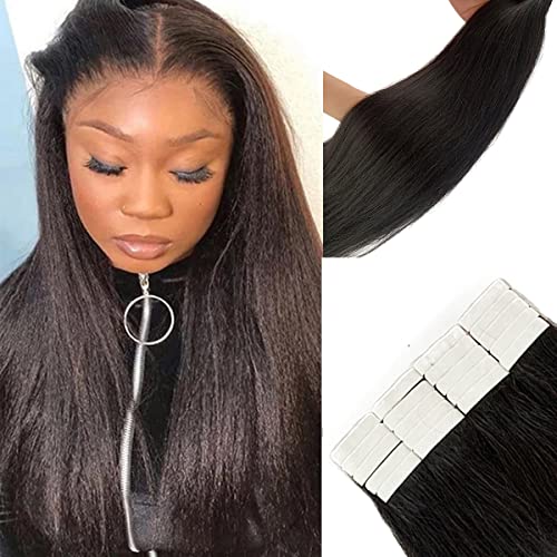 Smavida Yaki Straight Tape in Hair Extensions Human Hair 22Inch Burmese Hair Yaki Tape ins for Black Women Seamless Skin Weft Yaki Straight Natural Black Tape in Full Head Extensions 50grams 20pcs - Image 2
