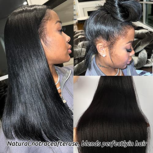 Smavida Yaki Straight Tape in Hair Extensions Human Hair 22Inch Burmese Hair Yaki Tape ins for Black Women Seamless Skin Weft Yaki Straight Natural Black Tape in Full Head Extensions 50grams 20pcs - Image 5