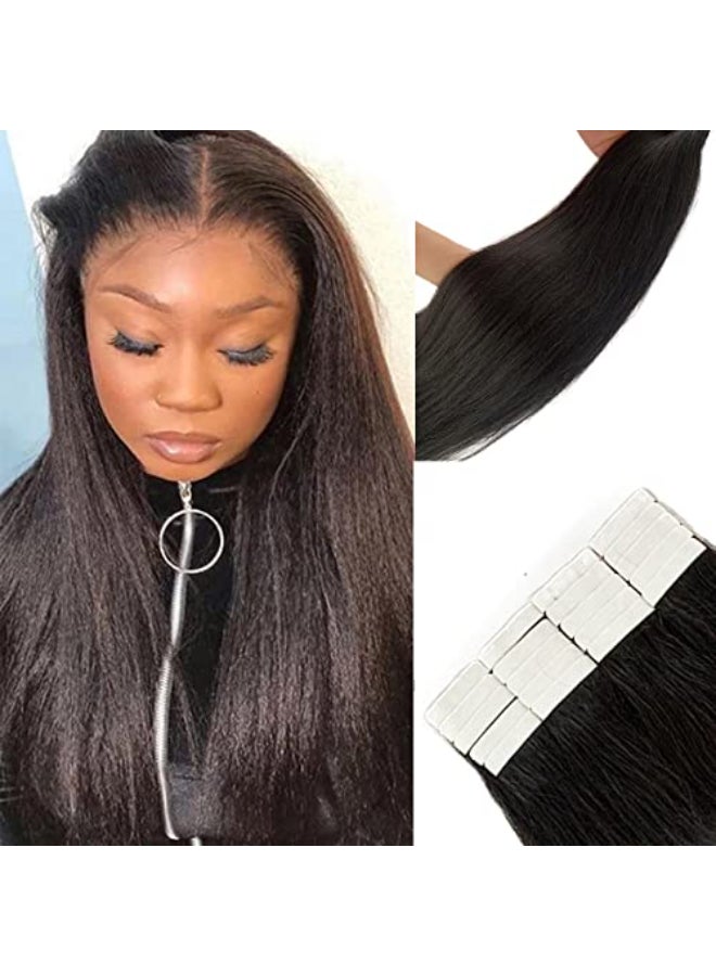 Smavida Yaki Straight Tape in Hair Extensions Human Hair 22Inch Burmese Hair Yaki Tape ins for Black Women Seamless Skin Weft Yaki Straight Natural Black Tape in Full Head Extensions 50grams 20pcs - Image 1