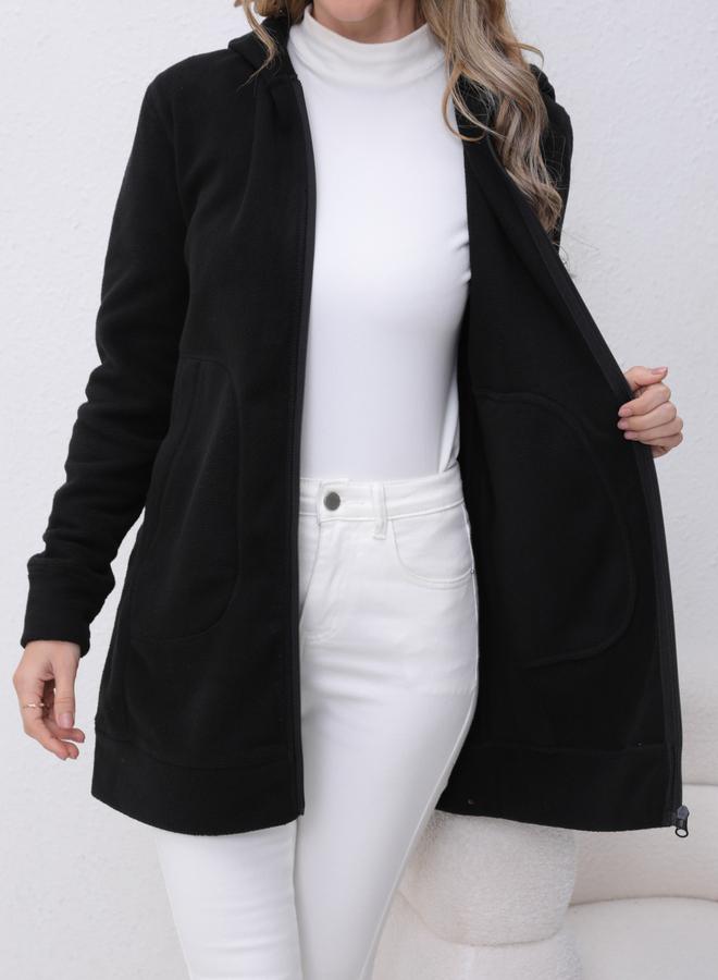 Take Two Black Longline Zip-Up Hooded Jacket - Image 4