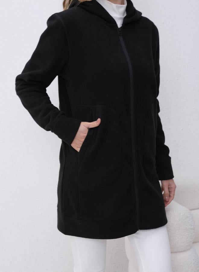 Take Two Black Longline Zip-Up Hooded Jacket - Image 3