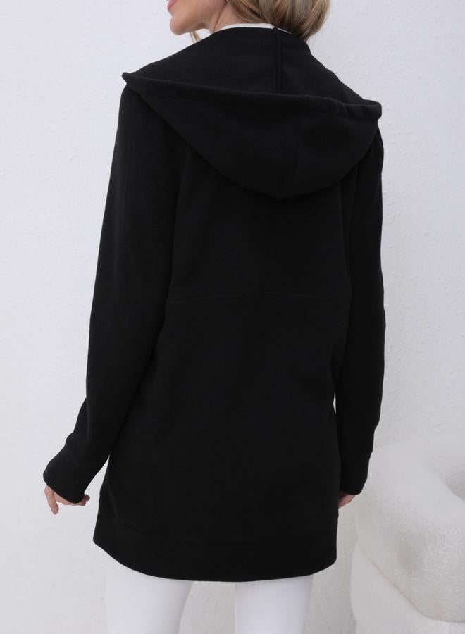 Take Two Black Longline Zip-Up Hooded Jacket - Image 2