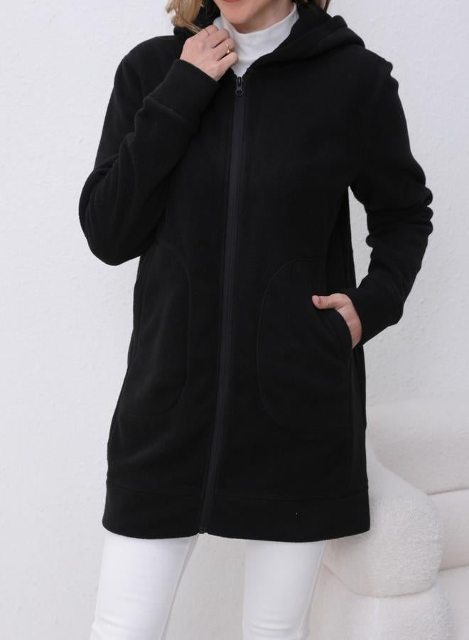 Take Two Black Longline Zip-Up Hooded Jacket - Image 1