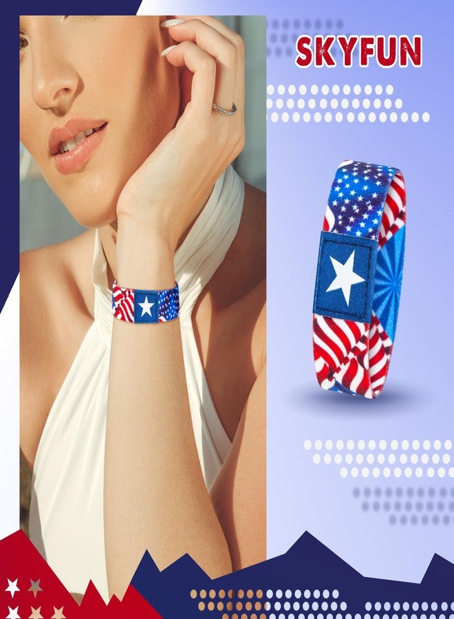 SKYFUN American Flag Bracelet for Men Women Stretch Polyester 4th of July Wristbands USA Red White and Blue Patriotic Bangle Bracelets for Independence Memorial Day Parade Outfits Accessories, 1PC - Image 3