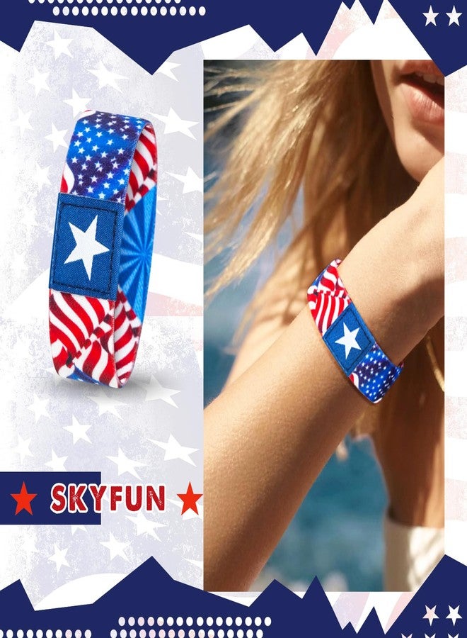 SKYFUN American Flag Bracelet for Men Women Stretch Polyester 4th of July Wristbands USA Red White and Blue Patriotic Bangle Bracelets for Independence Memorial Day Parade Outfits Accessories, 1PC - Image 2