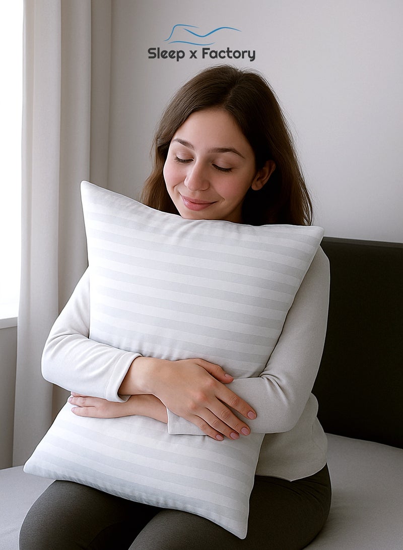 Sleep x Factory White Striped Hotel-Style Pillows – 3-Pack – 60×40 cm – Microfiber Outer Fabric & Filling – Ultra Soft & Supportive - Image 5