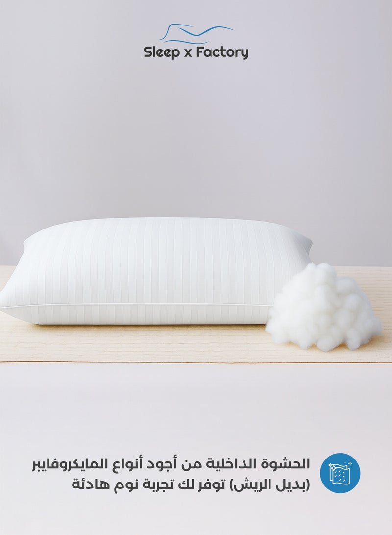 Sleep x Factory White Striped Hotel-Style Pillows – 3-Pack – 60×40 cm – Microfiber Outer Fabric & Filling – Ultra Soft & Supportive - Image 3