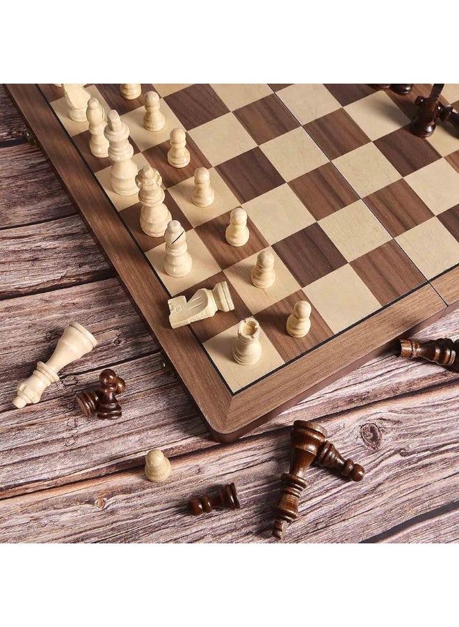 Elongdi 15" Wooden Chess Set with Magnetic Pieces - Extra Queens - Folding Chessboard Portable Travel Tournament Chess Board Games for Adults Kids - Image 1