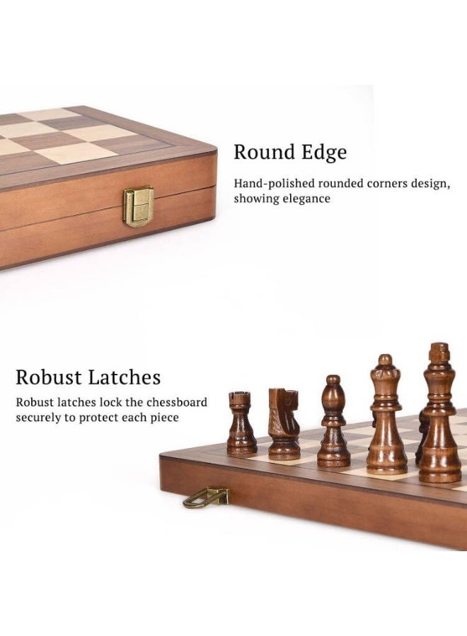 Elongdi 15" Wooden Chess Set with Magnetic Pieces - Extra Queens - Folding Chessboard Portable Travel Tournament Chess Board Games for Adults Kids - Image 5