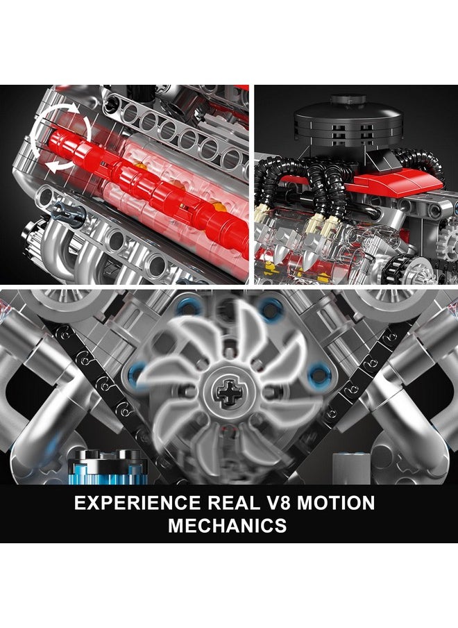 mould king Mould King 10171 V8 Engine Model Kit - 487 Pcs to Build Your Own Mini Engine That Works - DIY STEM Project for Kids/Teens, Hobby Building Blocks Kit for Adults  - Image 3
