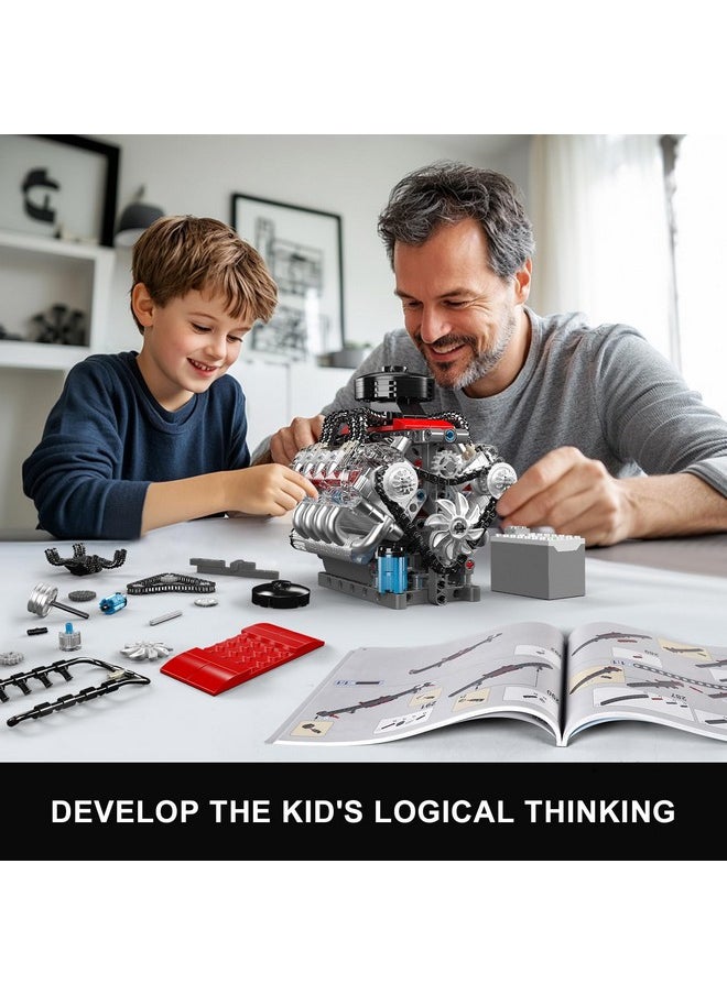 mould king Mould King 10171 V8 Engine Model Kit - 487 Pcs to Build Your Own Mini Engine That Works - DIY STEM Project for Kids/Teens, Hobby Building Blocks Kit for Adults  - Image 5
