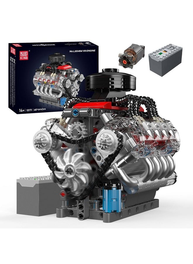 mould king Mould King 10171 V8 Engine Model Kit - 487 Pcs to Build Your Own Mini Engine That Works - DIY STEM Project for Kids/Teens, Hobby Building Blocks Kit for Adults  - Image 1