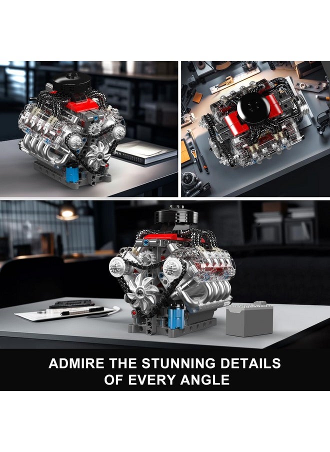mould king Mould King 10171 V8 Engine Model Kit - 487 Pcs to Build Your Own Mini Engine That Works - DIY STEM Project for Kids/Teens, Hobby Building Blocks Kit for Adults  - Image 4