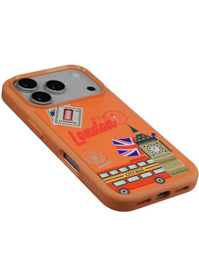 ليفيلو فاللو جراب من الجلد الصناعي (PU) بتصميم لندن مع لمسة تطريز لهاتف آيفون 17 برو ماكس – برتقالي شروق الشمس - Image 3