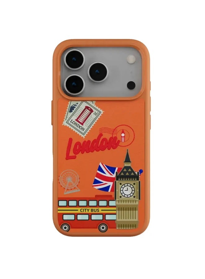 ليفيلو فاللو جراب من الجلد الصناعي (PU) بتصميم لندن مع لمسة تطريز لهاتف آيفون 17 برو ماكس – برتقالي شروق الشمس - Image 2