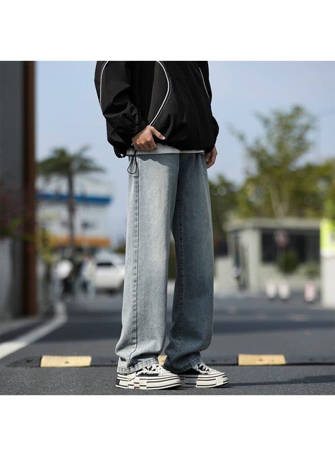 Maybeyond Men's Jeans, Autumn And Winter Loose Straight-leg Pants, American-style Casual Wide-leg Trousers, Ma74 Nostalgic Blue, Size L - Image 5