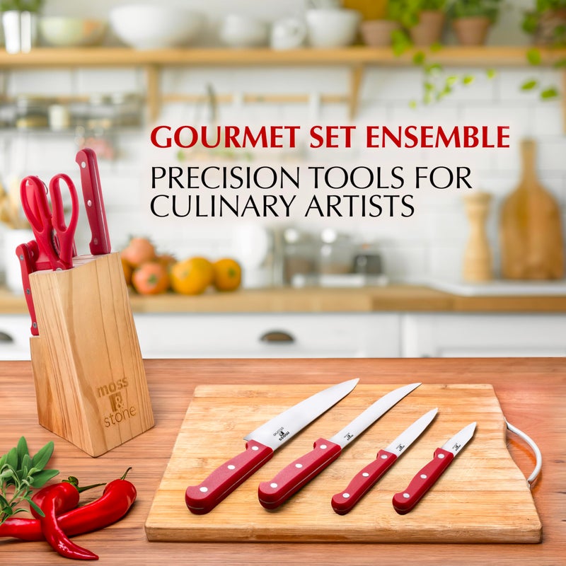 Moss & Stone 14 Pcs Knife Block Set Stainless Steel, Premium Forged Kitchen Knives Set with High-Carbon Blades, Ergonomic Handle, Sharp Blade, Rust Resistant, Modern Style for Home & Chef, Red - Image 4
