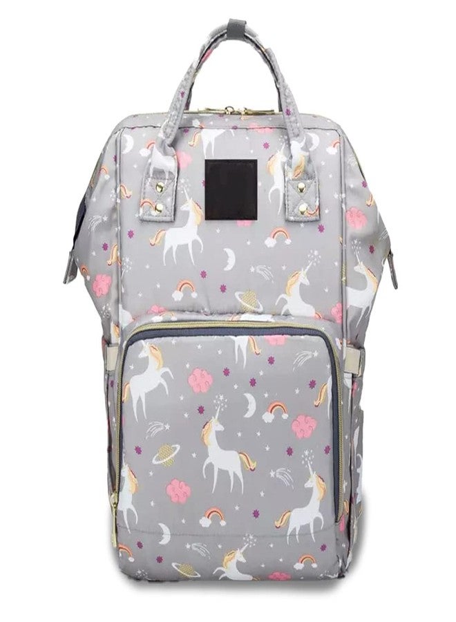 Miracle Moms Diaper Backpack with Insulated Bottle Pocket & Multiple Storage Compartments/Baby Travel Bag product organizer bagpack Printed/Maternity bag (Grey (Unicorn)) - Image 1