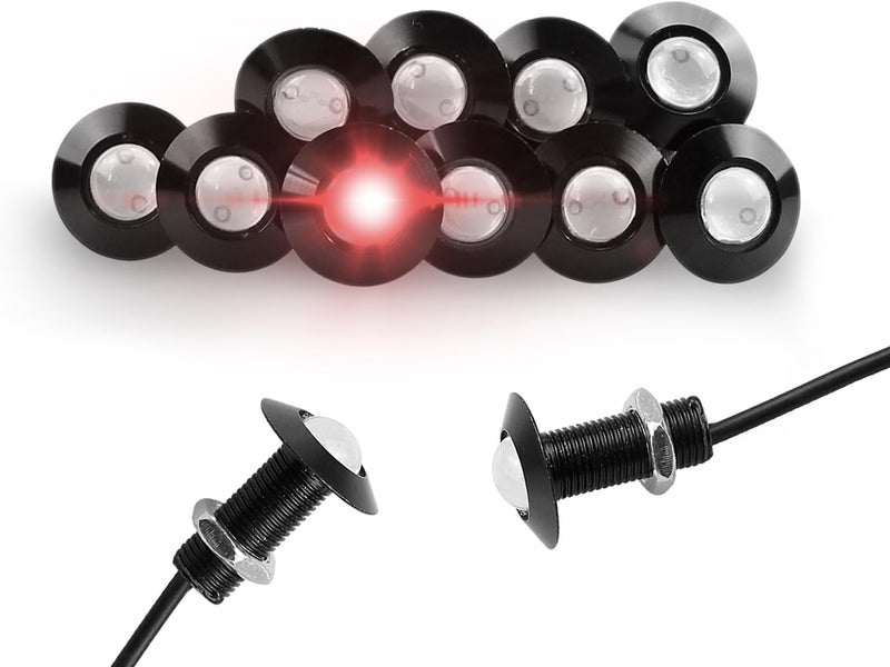 CARLITS Eagle Eye LED Bulbs 10-Pack Ultra thin Bumper DRL Fog Lights Motorcycle Light Daytime Running DRL Tail Backup Light Car Motor Marker Lights LED 12V (Black Case, Red) - Image 1