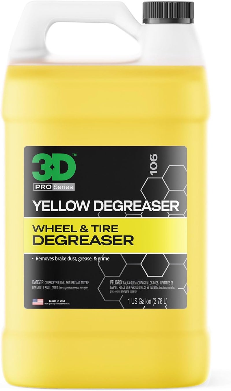 3D Yellow Degreaser – Non-Acid Wheel & Tire Cleaner Spray for Brake Dust, Grime & Tire Dressings – Safe for All Wheels & Whitewalls - 1 Gallon - Image 1