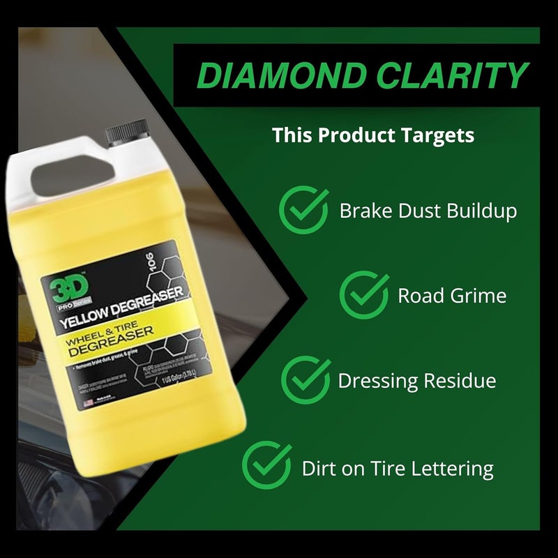 3D Yellow Degreaser – Non-Acid Wheel & Tire Cleaner Spray for Brake Dust, Grime & Tire Dressings – Safe for All Wheels & Whitewalls - 1 Gallon - Image 3