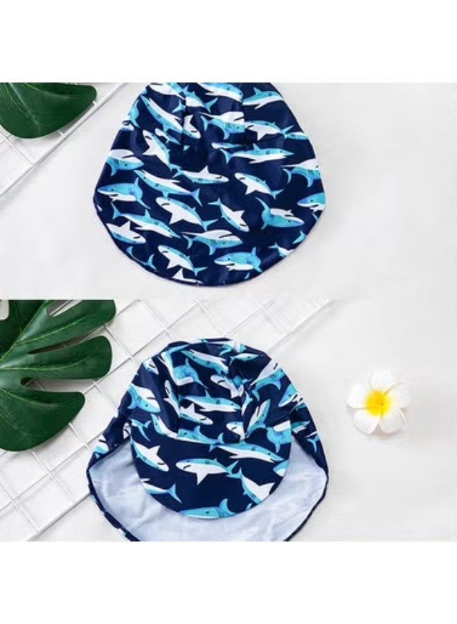 EETU One Piece Swimsuit Set For Baby Toddler,Kids Boys Girls' One-Piece Swimsuits With Hat,Long Sleeves Guard Swimsuit Swimwear,Zipper Bathing Suit Beach Swimwear,UV Sun Protection,Navy Blue Shark - Image 4