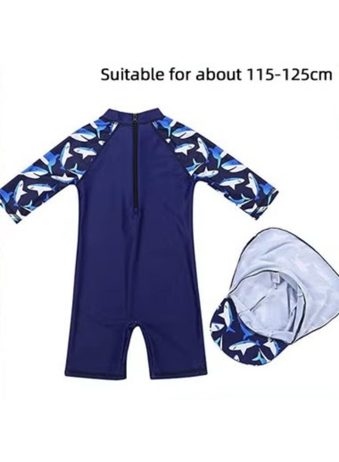 EETU One Piece Swimsuit Set For Baby Toddler,Kids Boys Girls' One-Piece Swimsuits With Hat,Long Sleeves Guard Swimsuit Swimwear,Zipper Bathing Suit Beach Swimwear,UV Sun Protection,Navy Blue Shark - Image 5