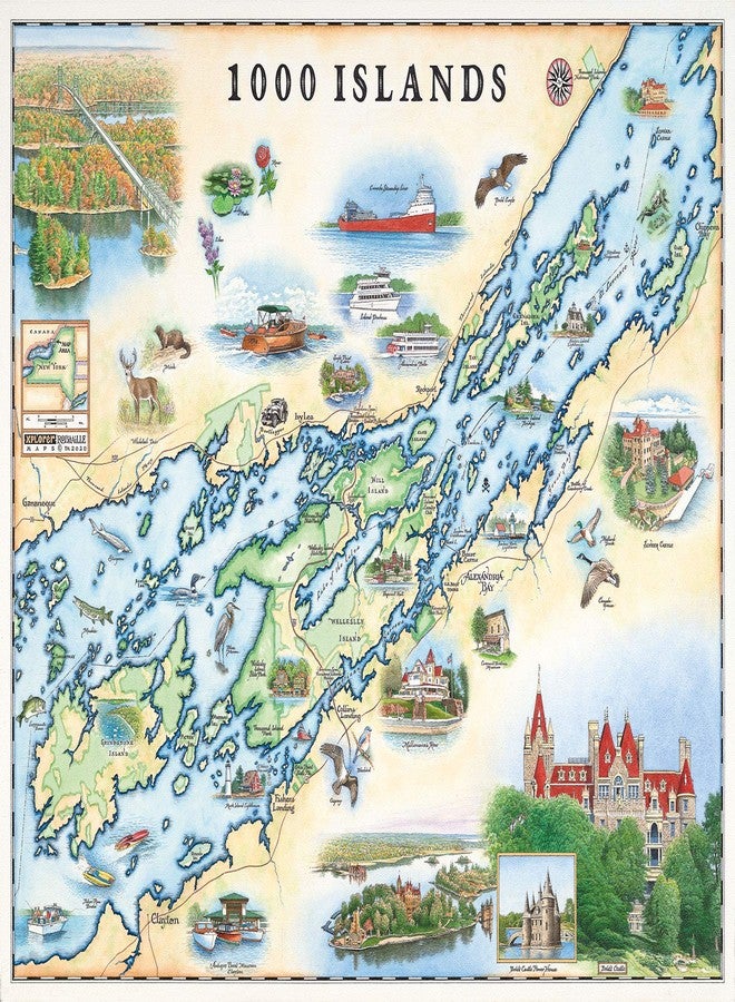 Xplorer Maps 1000 Islands Hand-Drawn Map Poster - 24x18 Vintage-Style Lithographic Print with Soy-Based Inks - Authentic Wall Art - All Ages - Made in USA - Image 1