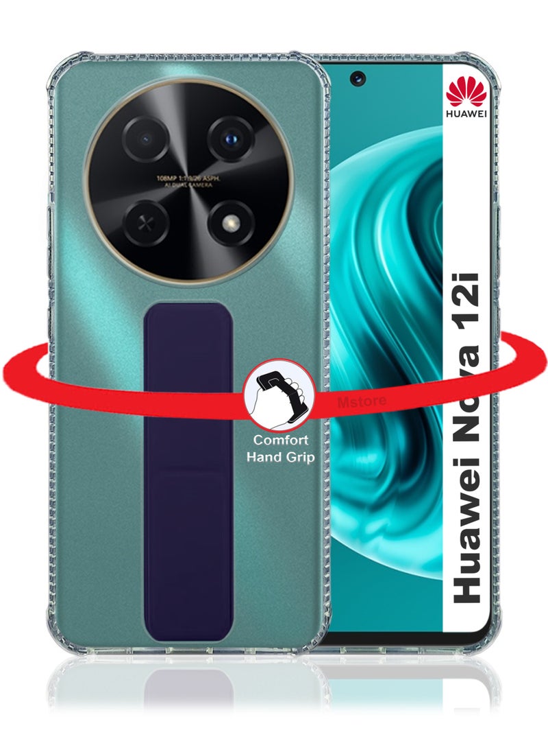ماركة غير محددة جراب شفاف مقاوم للصدمات من السيليكون لهاتف Huawei Nova 12i مع قبضة يد مغناطيسية - شفاف/أرجواني  - Image 1