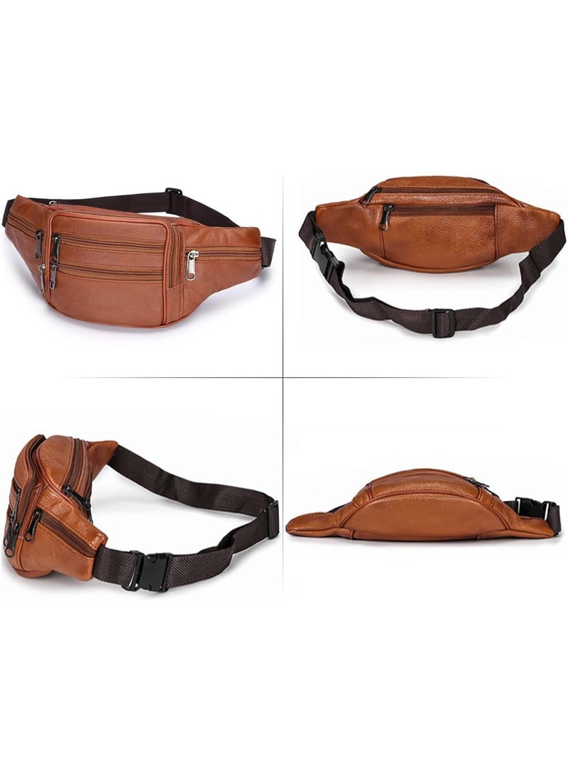zoba Men's premium genuine leather waist bag with multiple pockets – a practical waist bag with sturdy metal zippers – stylish and lightweight design – ideal for keeping your mobile phone, wallet, and keys secure while out and about, traveling, and on your daily commute.(Havana) - Image 1