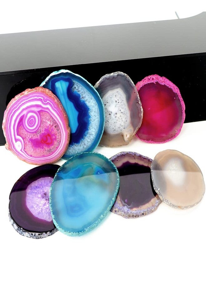 AMOYSTONE Teal Agate Coasters for Drinks - Set of 4 Geode Crystal Quartz Rock Slices With Rubber Bumpers 3-3.5" - Image 5