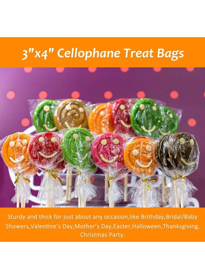 Morepack Cello Cellophane Treat Bags,200 PCS 3x5 Inches Clear Cake Pop Lollipop Bags with Twist Ties - Image 4