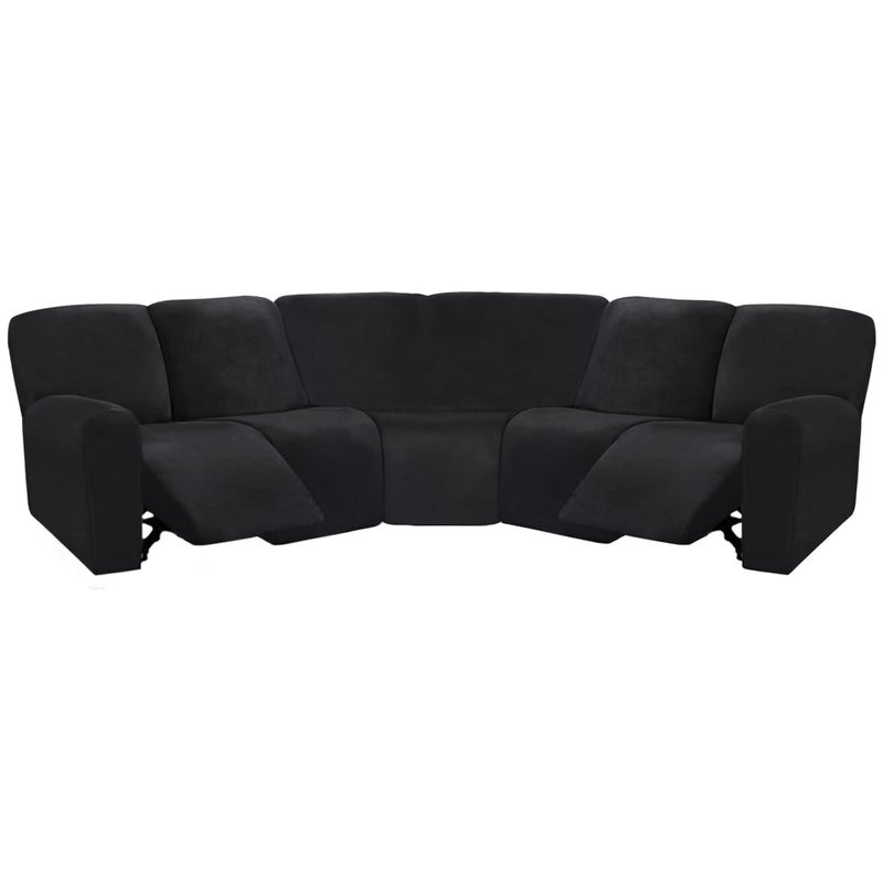 ULTICOR 7Piece L Shape Sectional Recliner Sofa Covers Velvet Stretch Reclining Couch Covers for Sofa Thick Soft Washable Black 5 Seat Cover