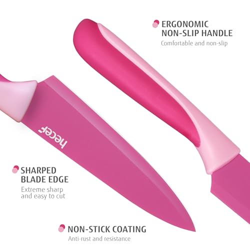 hecef 15 Pieces Kitchen Knife Set with Built-in Sharpening Wooden Block, Dishwasher Safe, High Carbon Stainless Steel Knife Block Set with Steak Knives, Kitchen Scissors, Hot Pink - Image 3
