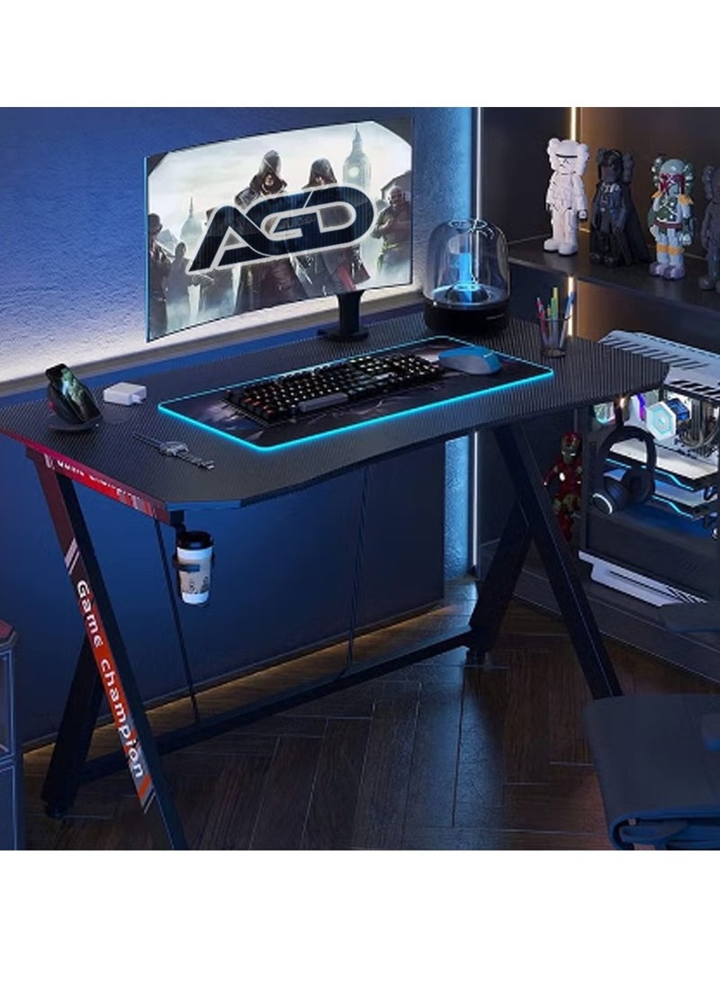 AGD Gaming Desk  Y Shaped Computer Desk Pc Workstation Home Office Desk with Carbon Fiber Surface Cup Holder and Headphone Hook  - Image 1