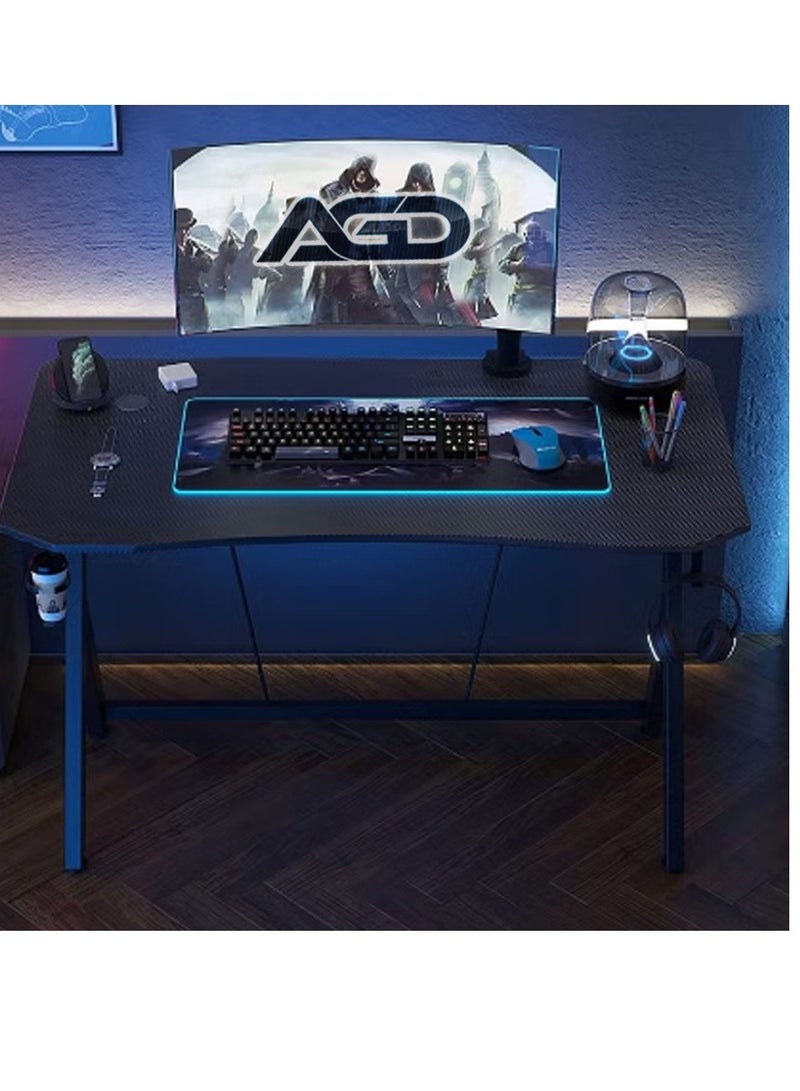 AGD Gaming Desk  Y Shaped Computer Desk Pc Workstation Home Office Desk with Carbon Fiber Surface Cup Holder and Headphone Hook  - Image 3