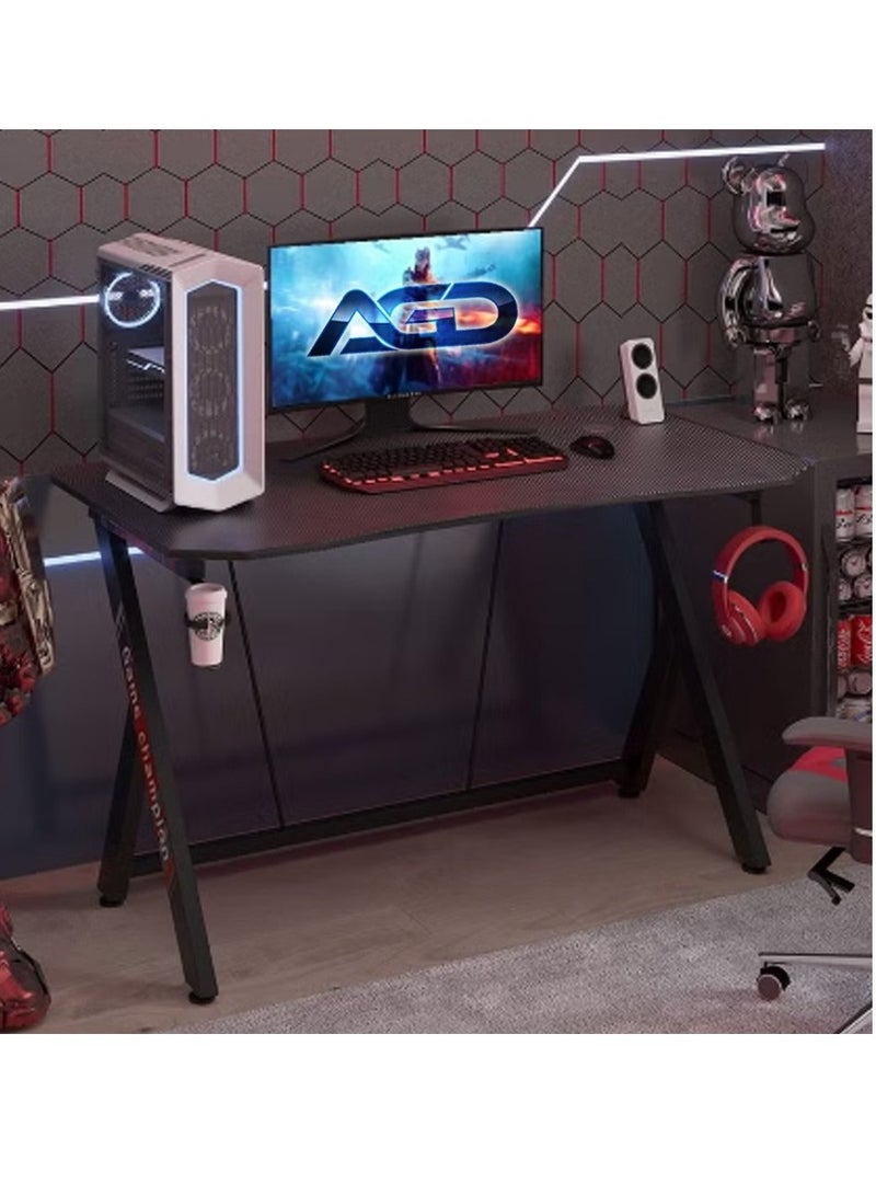 AGD Gaming Desk  Y Shaped Computer Desk Pc Workstation Home Office Desk with Carbon Fiber Surface Cup Holder and Headphone Hook  - Image 5