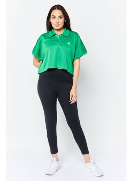 adidas Originals Women Oversized Fit Short Sleeve Outdoor Crop Polo Shirt, Green  - Image 4