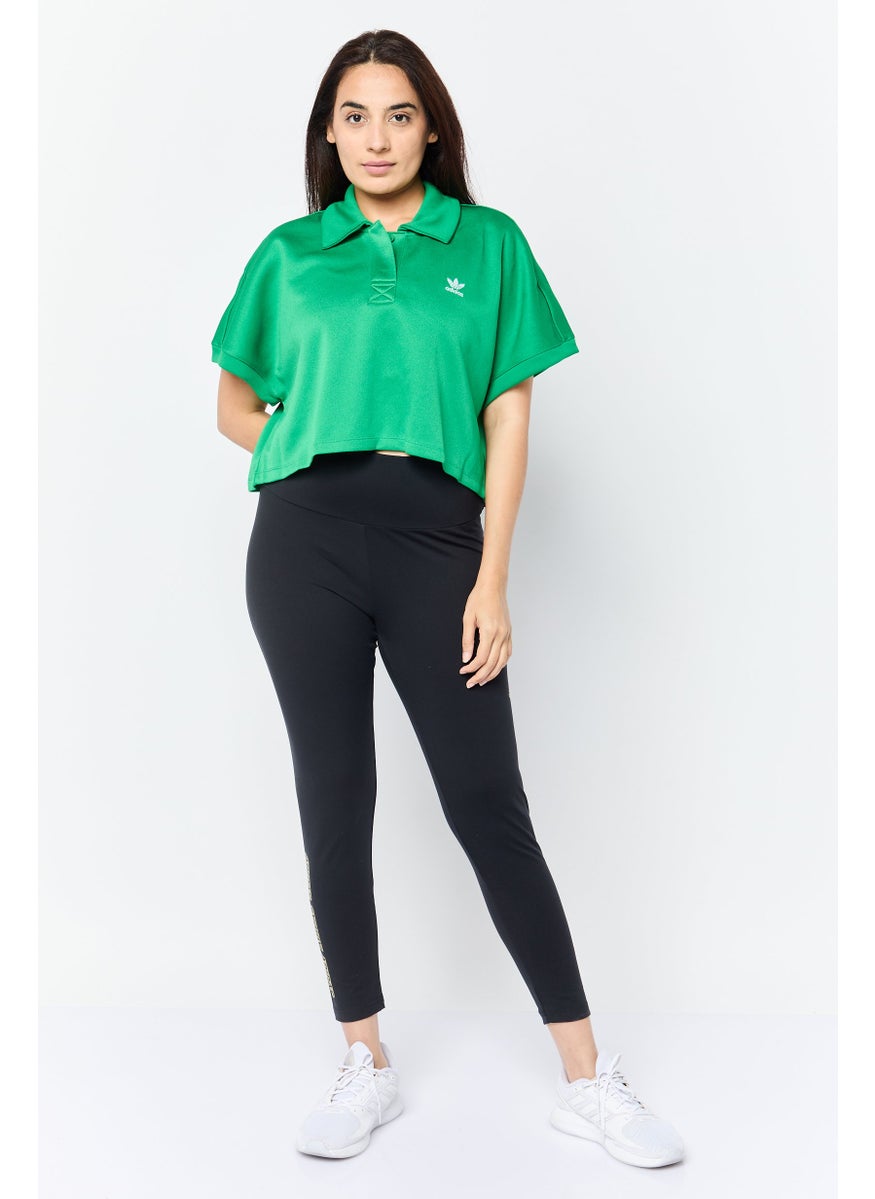 adidas Originals Women Oversized Fit Short Sleeve Outdoor Crop Polo Shirt, Green  - Image 4