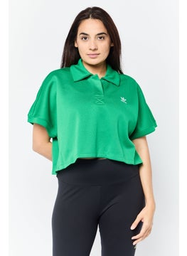 adidas Originals Women Oversized Fit Short Sleeve Outdoor Crop Polo Shirt, Green  - Image 1