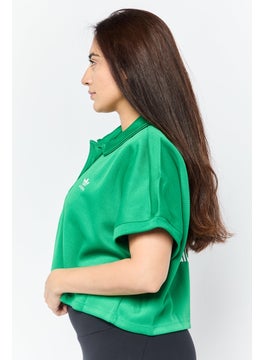 adidas Originals Women Oversized Fit Short Sleeve Outdoor Crop Polo Shirt, Green  - Image 2