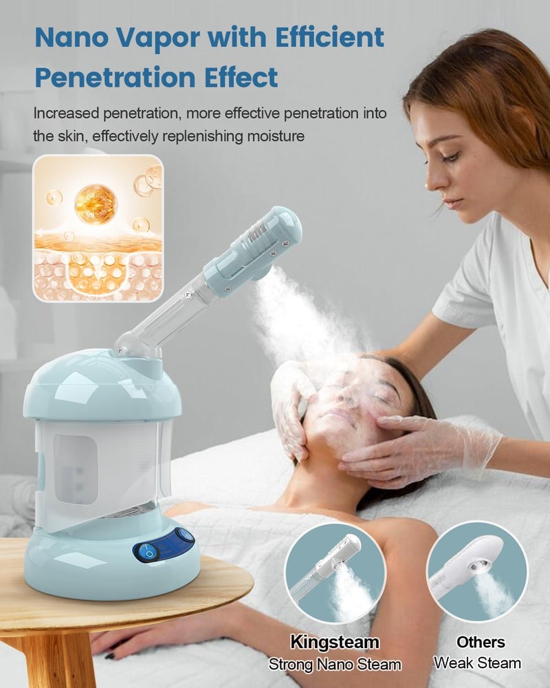 Kingsteam Tabletop Facial Steamer - Ozone Steamer with 360° Rotatable Arm - Professional Nano Ionic Facial Steamer for Deep Cleaning - Portable for Personal Care Use at Home or Salon, Blue - Image 2