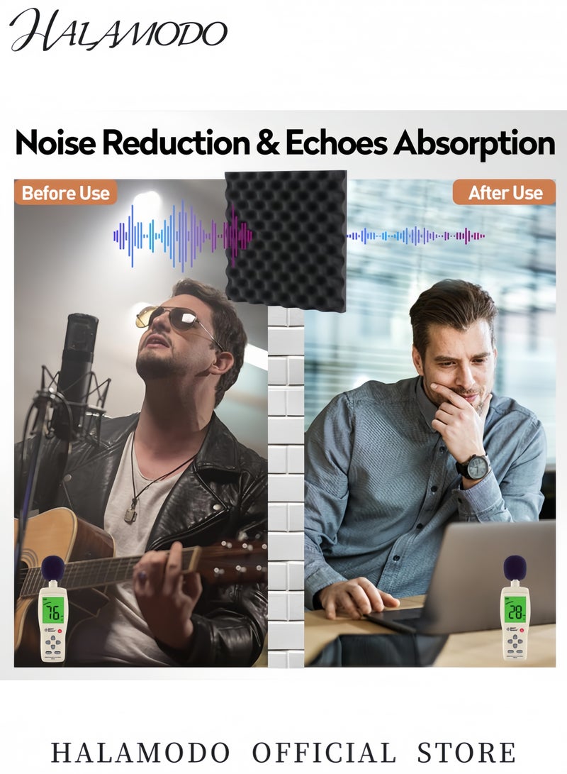 هالامودو عبوة من 12 لوحًا إسفنجيًا صوتيًا تصميم على شكل قفص بيض عازل للصوت وسائد امتصاص صوت عالية الكثافة لتقليل الضوضاء ألواح صوتية مقاومة للحريق للاستوديوهات والمكاتب والمنازل - Image 2